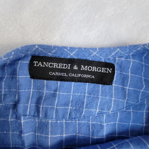 Tancredi & Morgen Womens Blue Checked Long-Sleeve Button-Up Shirt Blouse Medium - Picture 4 of 7